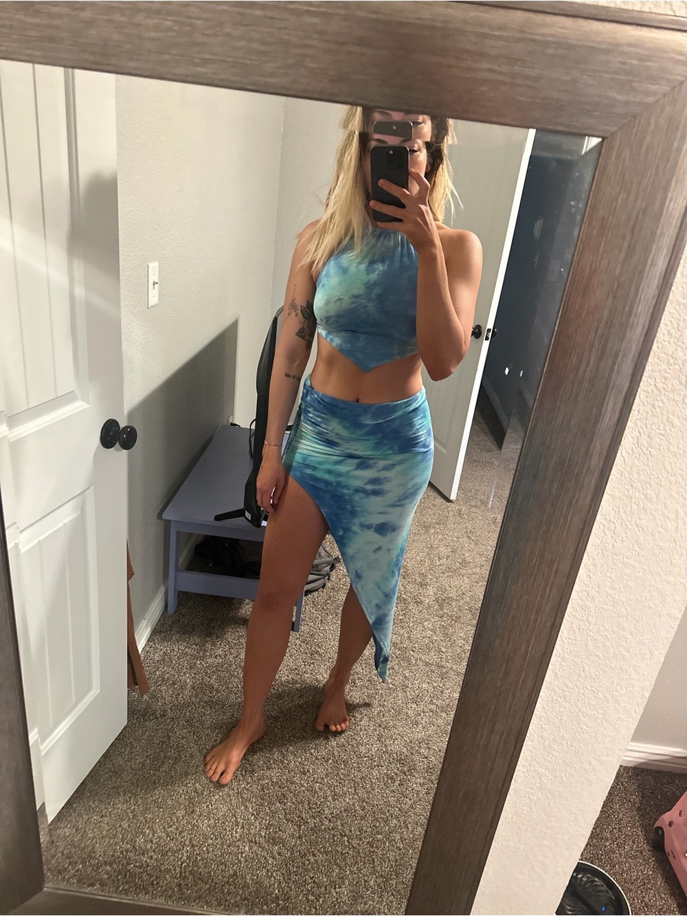 Blue Tie-Dye Asymmetrical Midi Skirt - Sleek Summer Style